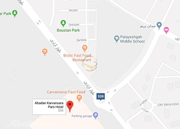 نمای سالن چند منظوره هتل پارس کاروانسرای آبادان روی نقشه