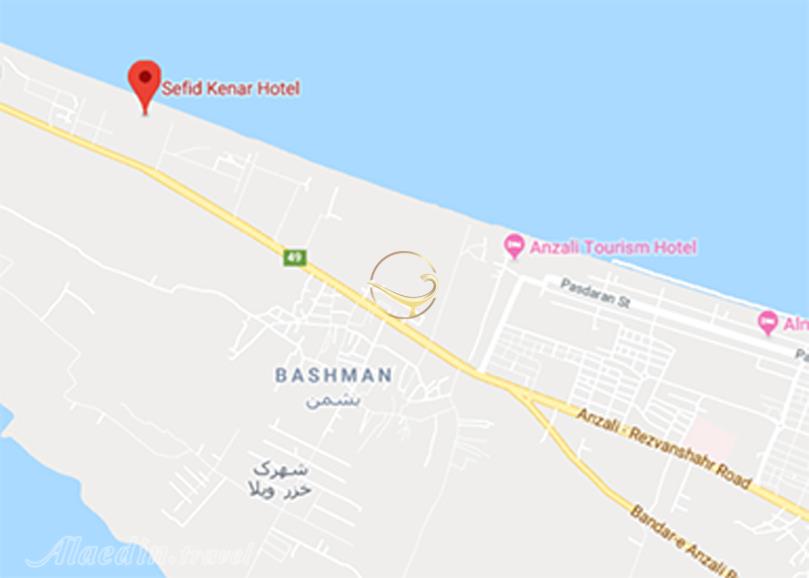 نمای سالن همایش هتل سفید کنار بندر انزلی روی نقشه