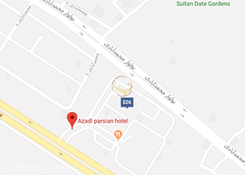 نمای سالن پردیس هتل پارسیان آزادی بم روی نقشه