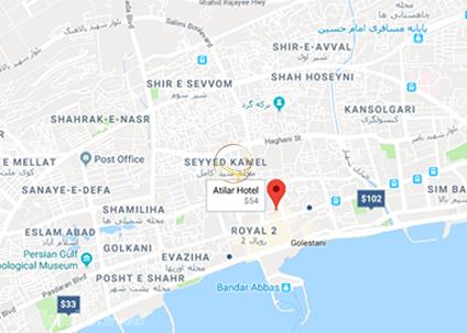 نمای سالن آفتاب هتل آتیلار بندرعباس روی نقشه