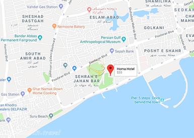 نمای سالن صدف دو هتل هما بندرعباس روی نقشه