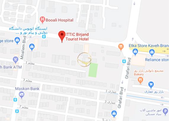 نمای سالن گل زعفران هتل جهانگردی بیرجند روی نقشه