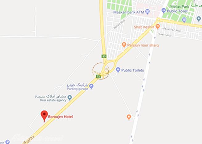 نمای سالن همایش هتل بام بروجن چهارمحال و بختیاری روی نقشه