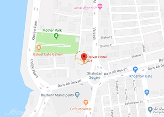 نمای سالن همایش بام هتل دلوار بوشهر روی نقشه