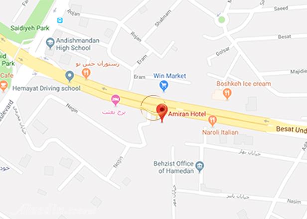 نمای سالن آبی هتل امیران همدان روی نقشه