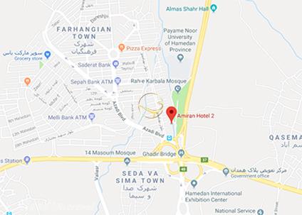 نمای سالن سمینار هتل امیران دو همدان روی نقشه