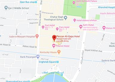 نمای سالن مرمر هتل پارسیان عالی قاپو اصفهان روی نقشه