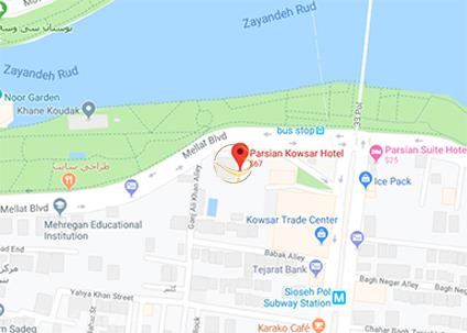 نمای سالن چشم انداز نگین هتل پارسیان کوثر اصفهان روی نقشه