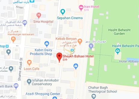 نمای سالن رستوران سنتی هتل شیخ بهایی اصفهان روی نقشه