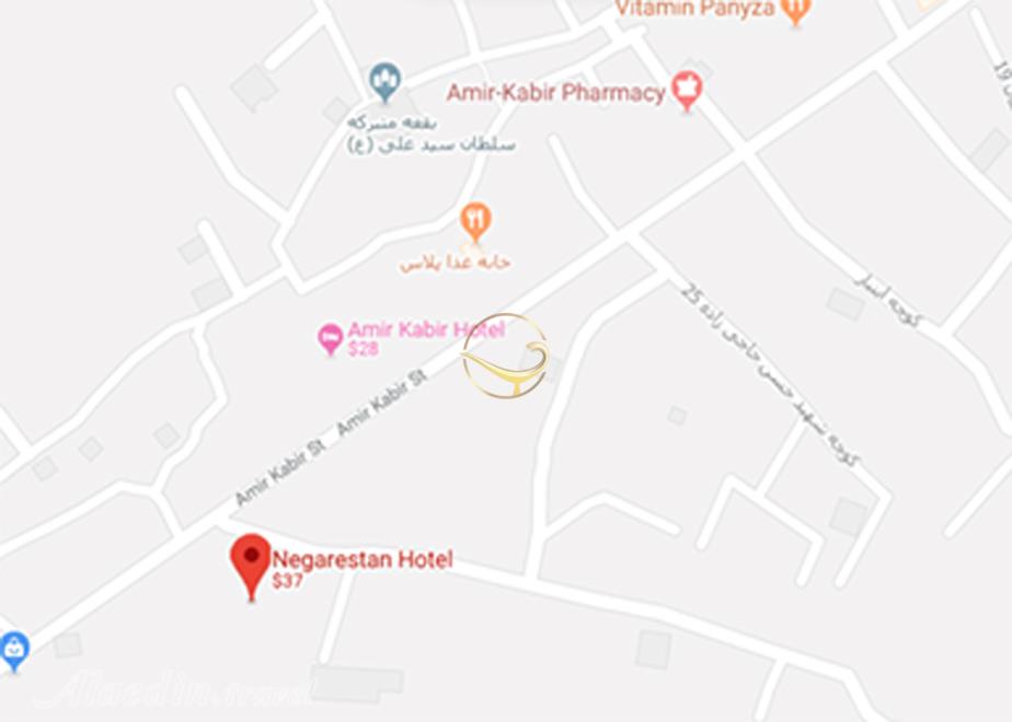 نمای سالن عقیق هتل نگارستان کاشان روی نقشه