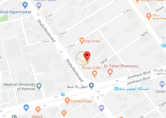 نمای سالن شایان هتل جهانگردی کرمان روی نقشه