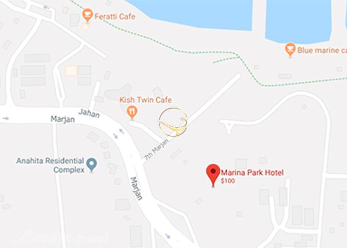 نمای سالن های هتل مارینا پارک کیش روی نقشه