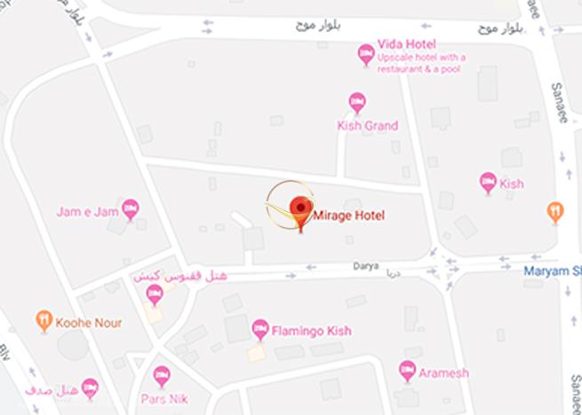 نمای سالن آمفی تئاتر هتل میراژ کیش روی نقشه