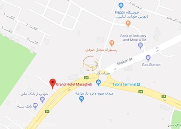 نمای سالن سولماز هتل بزرگ مراغه روی نقشه