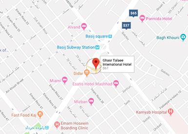 نمای سالن کنفرانس الیزه هتل قصر طلایی مشهد روی نقشه