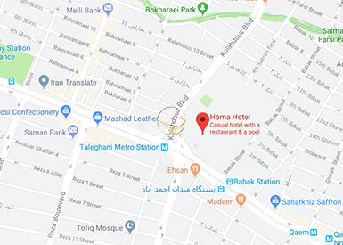 نمای سالن نیلوفر هتل هما 1 مشهد روی نقشه