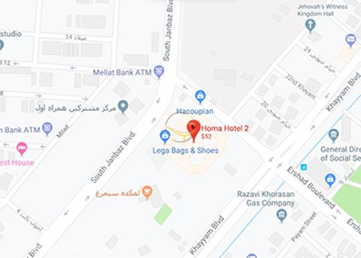 نمای سالن کنفرانس نگین هتل هما 2 مشهد روی نقشه