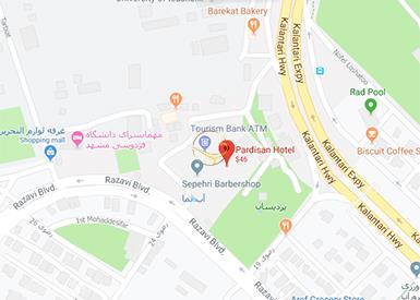 نمای سالن خیام هتل پردیسان مشهد روی نقشه