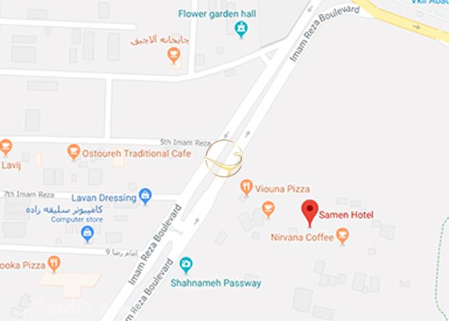 نمای سالن چند منظوره‌ گل‌ سرخ هتل ثامن مشهد روی نقشه