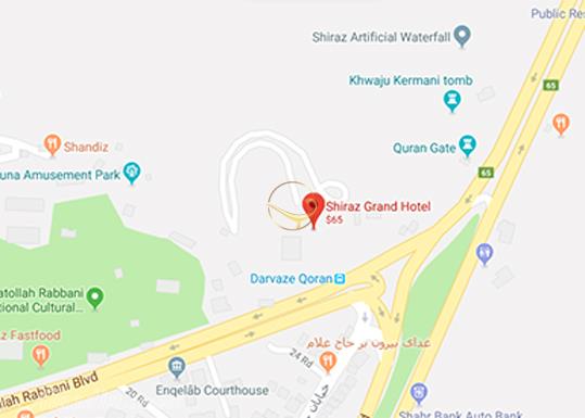 نمای سالن وصال شیرازی هتل بزرگ شیراز روی نقشه
