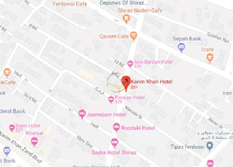 نمای سالن رستوران هتل کریم خان شیراز روی نقشه