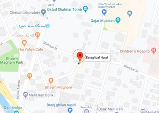 نمای سالن چند منظوره هتل استقبال تبریز روی نقشه