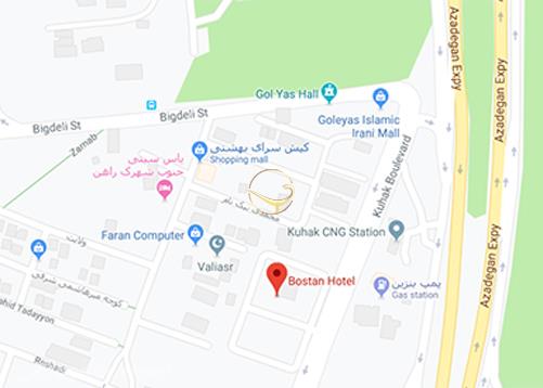 نمای سالن همایش زیتون هتل بستان تهران روی نقشه