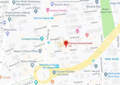 نمای سالن زمرد هتل پارسیان کوثر تهران روی نقشه