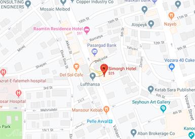 نمای سالن ماهور دو هتل سیمرغ تهران روی نقشه