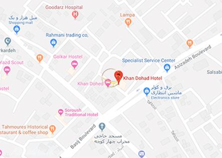 نمای سالن صفویه هتل سنتی خوان دوحد یزد روی نقشه