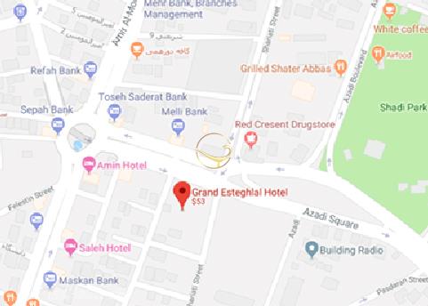 نمای تالار هتل استقلال زاهدان روی نقشه